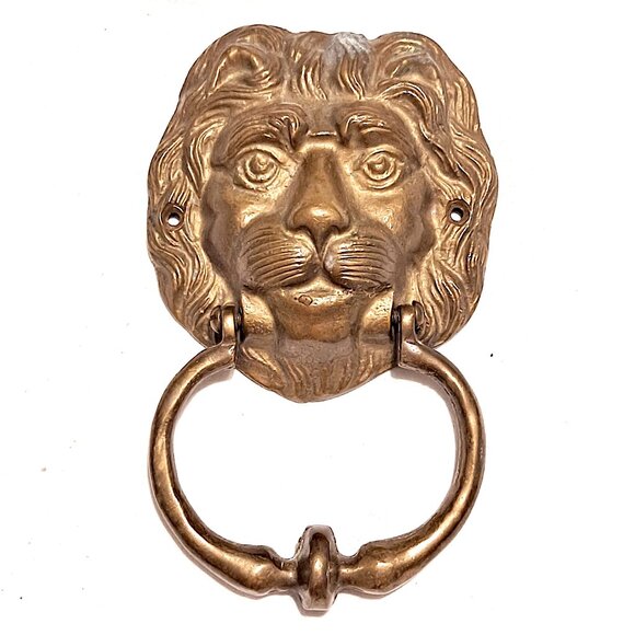 Vintage Brass Lion Head Door Knocker - Size: 7.25" x 4.25" - Picture 1 of 8